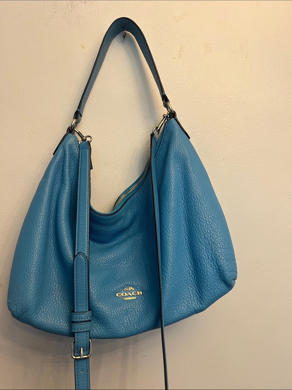 Coach Pebbled Leather Hobo in Turquoise Blue